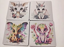 Baby Dragon themed neoprene drink coasters, set of 4
