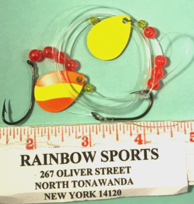 3 CHAMPION WORM HARNESS #3 COLORADO ORANGE/FL YELLOW PAINTED DOUBLE BLADE 2 HOOK