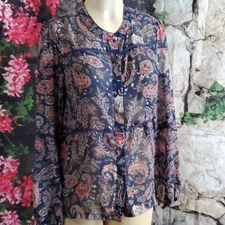 Octavia Women Blue Long Sleeve Paisley Printed Blouse Size M