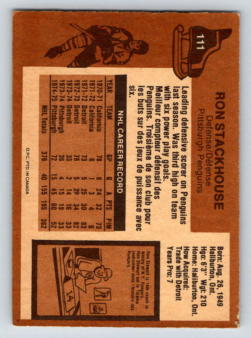 1975-76 O-Pee-Chee #111 Ron Stackhouse (ref 173612)