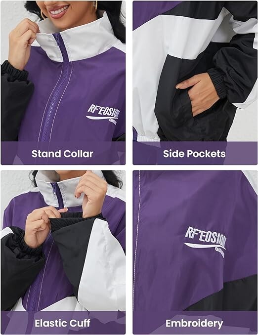 Women's Y2k Jacket Zip Up Lightweight Windbreaker, Size