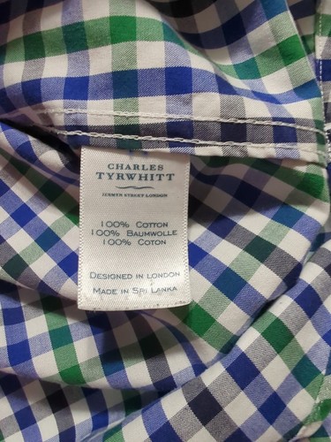 Charles Tyrwhitt Mens Shirt Size Sm Slim Fit Long Sleeve Blue Green Checks GUC - Picture 5 of 8
