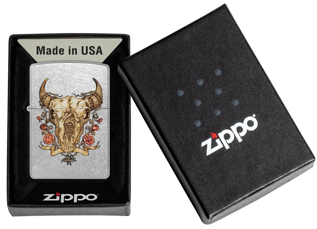 【新品】THE BAWDIES Zippo Zippo 48559, Rick Rietveld Bull Skull Design, Street Chrome