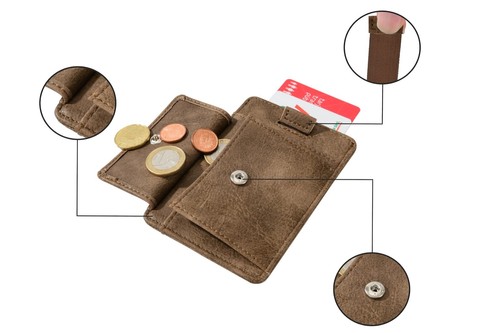 Tarjetero de piel con monedero, Antirrobo Minimalista Slim