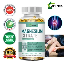 120Pcs Magnesium Citrate 400mg Capsules Super Strong Effective Vegan Capsules