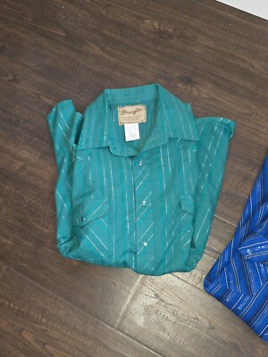 Chemise western Wrangler VINTAGE Pearl Snap XL bleu à