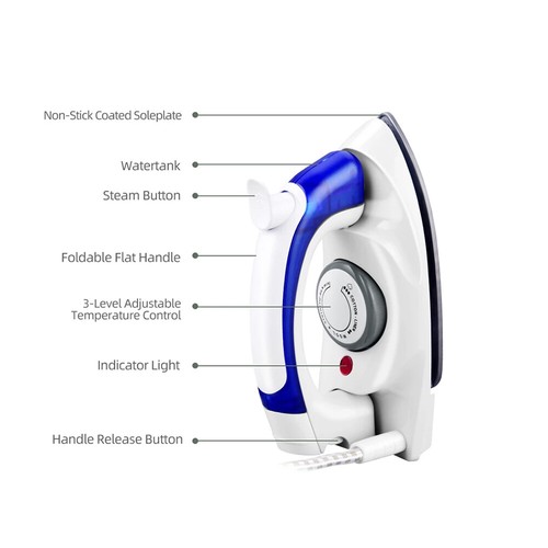 Electric Steam Iron Fold-able Travel Ironing Garment Clothes Quilting Portable - Picture 4 of 12