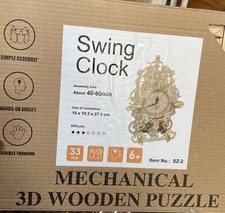 Swing Clock Mechanical 3D Wooden Puzzle NIB 31 Pieces SZ-4