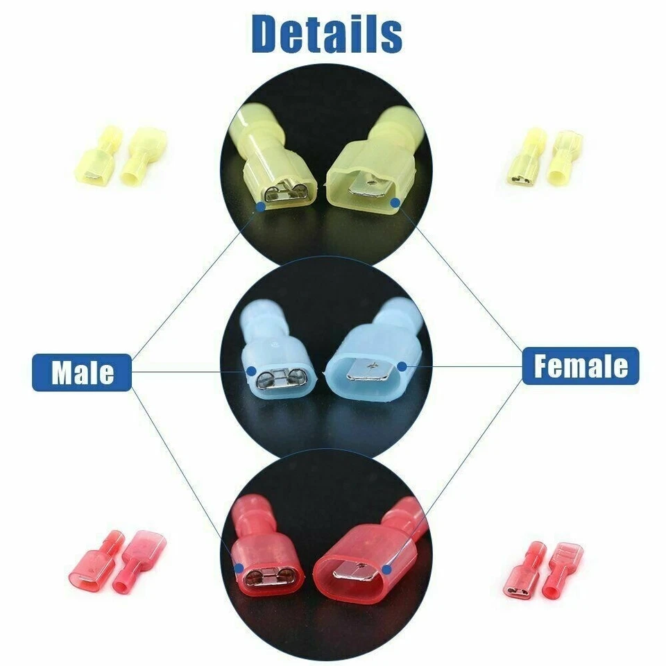 60pcs Assorted Spade Crimp Terminals Wire Connector Insulated Quick Disconnects - Image 3 of 4