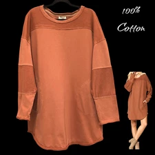 GigiO Plus Long Sleeve Reverse Fabric Dress Tunic w/ Pockets Womens XL Lagenlook