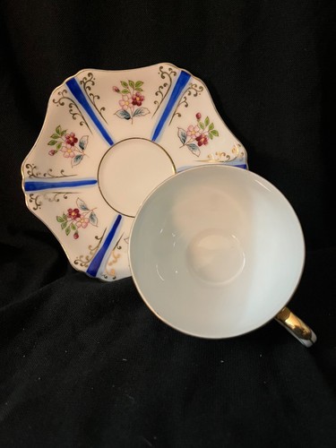 Vintage Ucagco Japan Tea Cup and Saucer Blue Pink White Gold Japan - Picture 2 of 7
