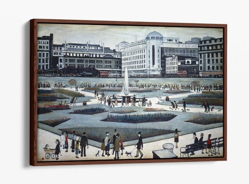 LS LOWRY PICCADILLY GARDENS -FLOAT EFFECT CANVAS WALL ART PIC PRINT- GREY WHITE - Picture 2 of 12