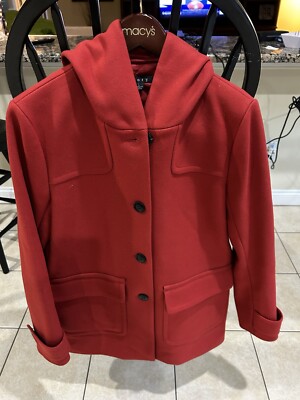 Theory Size Large Red Wool Cashmere Hooded Coat Jacket