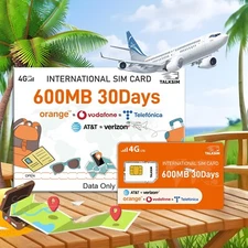 TALKSIM Global 4G LTE SIM Card - 600MB Data 30 Days 51-Country Coverage