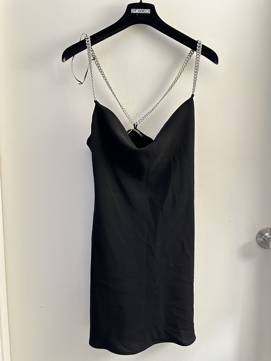 NWT Zara Black Mini Dress With Rhinestone Metal Strap Size