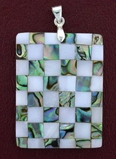 LARGE 1 1/2 INCH RECTANGLE ABALONE MOTHER OF PEARL SHELL FOCAL PENDANT CF133