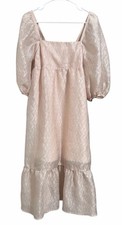ANTHROPOLOGIE Textured Puff Sleeve Baby Doll Midi Dress Pale Pink Womens Size XS