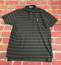 Vintage POLO RALPH LAUREN White Striped Shirt 100% Cotton Polo Mens Size Large