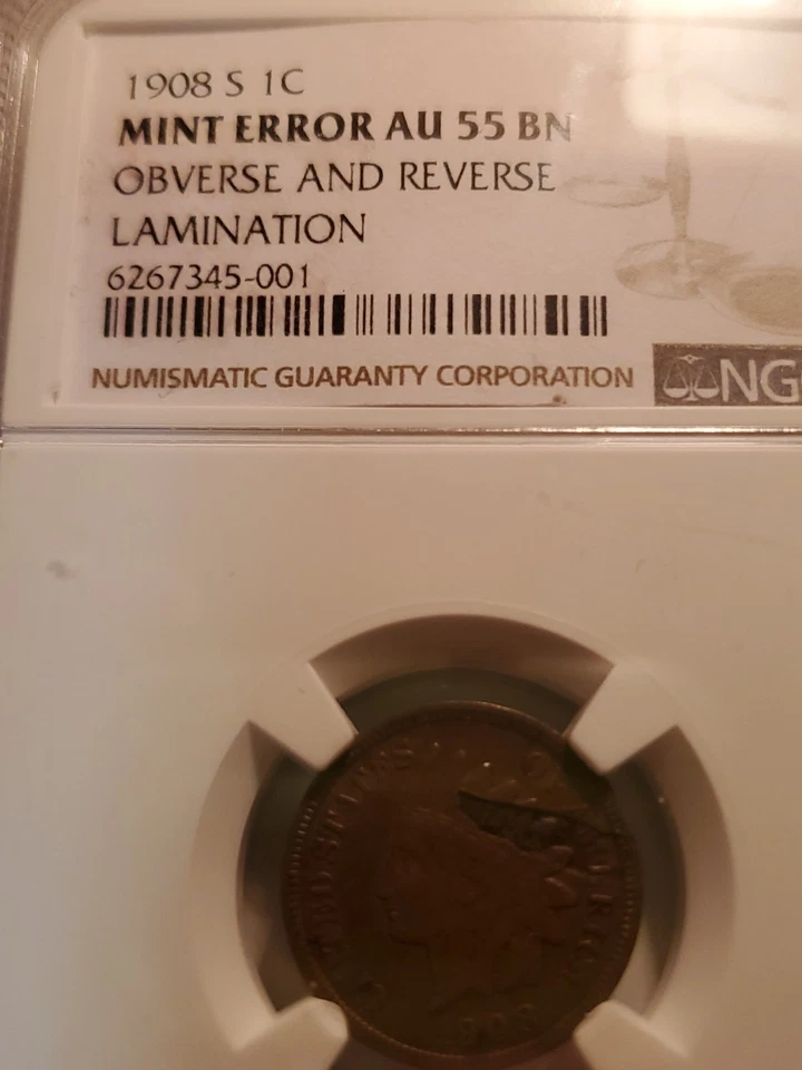 1908 San Francisco  Key Date  Mint Error  Huge Lamination Error  NGC  AU55  Only - Image 3 of 4