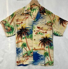 Vintage 1940s 1950s Hale Hawaii Hawaiian Mens Aloha Kabe Crepe fabric Shirt S