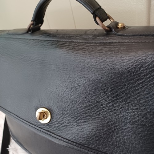 Vintage Slim Black Leather Briefcase Bag With Turn Lock - Picture 4 of 14