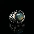 925 Sterling Silver Men Celtic Ring Natural Labradorite Vintage Gothic Jewelry