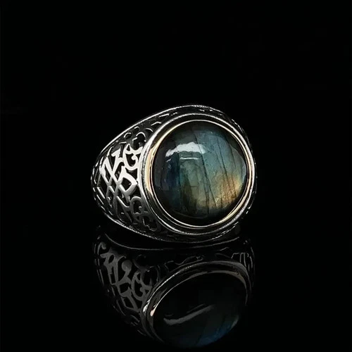 925 Sterling Silver Men Celtic Ring Natural Labradorite Vintage Gothic Jewelry