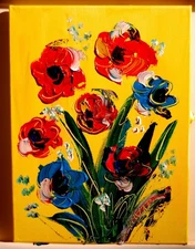 FLOWERS  Abstract Modern Original Oil Painting  CANVAS BY KAZAV