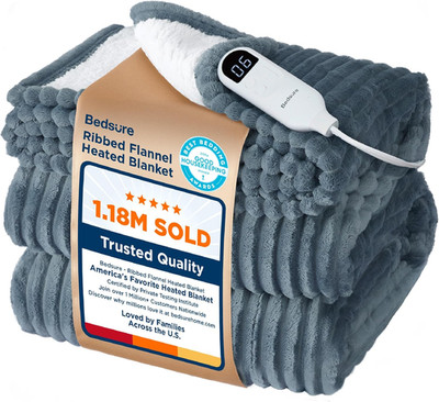 GentleSoft Heated Blanket Electric Throw - Soft Ribbed Flannel Electric Blanket,