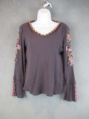 #ad #ad Sundance Shirt Womens Medium Gray Thermal Waffle Knit Embroidered Floral Boho $24.99