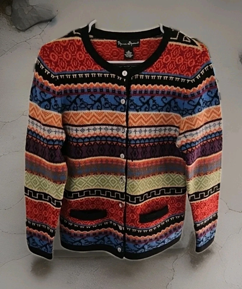 Cárdigan Mercer & Madison 100 % lana de cordero suéter bolsillos elásticos pequeño, hecho en Reino Unido  Foto 2 de 4