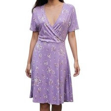 41 Hawthorn Purple Floral Print Short Sleeve Faux Wrap Dress Size S