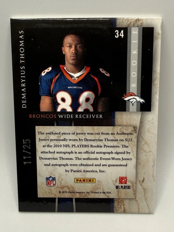 2010 Panini Limited - Demaryius Thomas #34 /25 (AU, MEM, RC) Rookie Patch Auto - Image 3 of 4