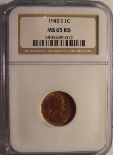 1945 S Lincoln Cent NGC MS 65 RD High Grade BU coin (45S012)