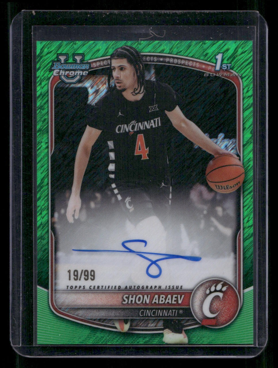 2025-26 Bowman #CPA-SA Shon Abaev Chrome Auto Green Shimmer Refractor #/99