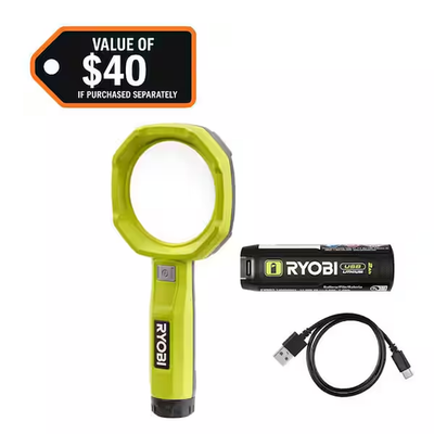 #ad RYOBI Magnifying Light 200 Lumens USB Lithium Cordless 3X Zoom Kit 2Ah Battery $36.31