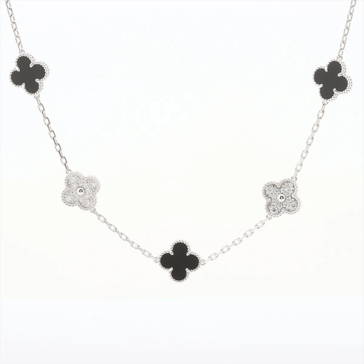 Van Cleef & Arpels Vintage Alhambra 20P diamond Onyx Necklace 750