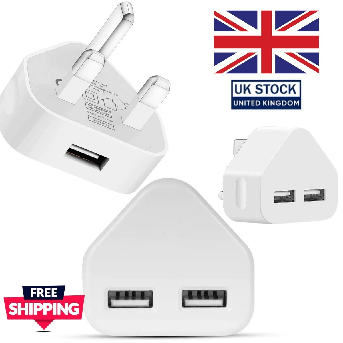 Prise Usb Multiple, 4 En 1 Multiprise Murale Avec 2 Usb-A Et 1 Usb-C 3A