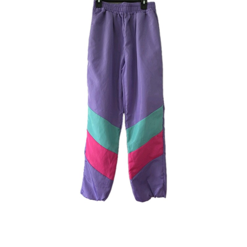 Girls Large Retro 80s Popper Track Pants Purple Pink Nylon windbreaker nylon
