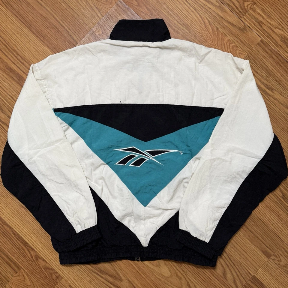 Vintage Reebok Color Block Windbreaker Jacket Teal Large Hip Hop Streetwear 90s - Image 2 of 4