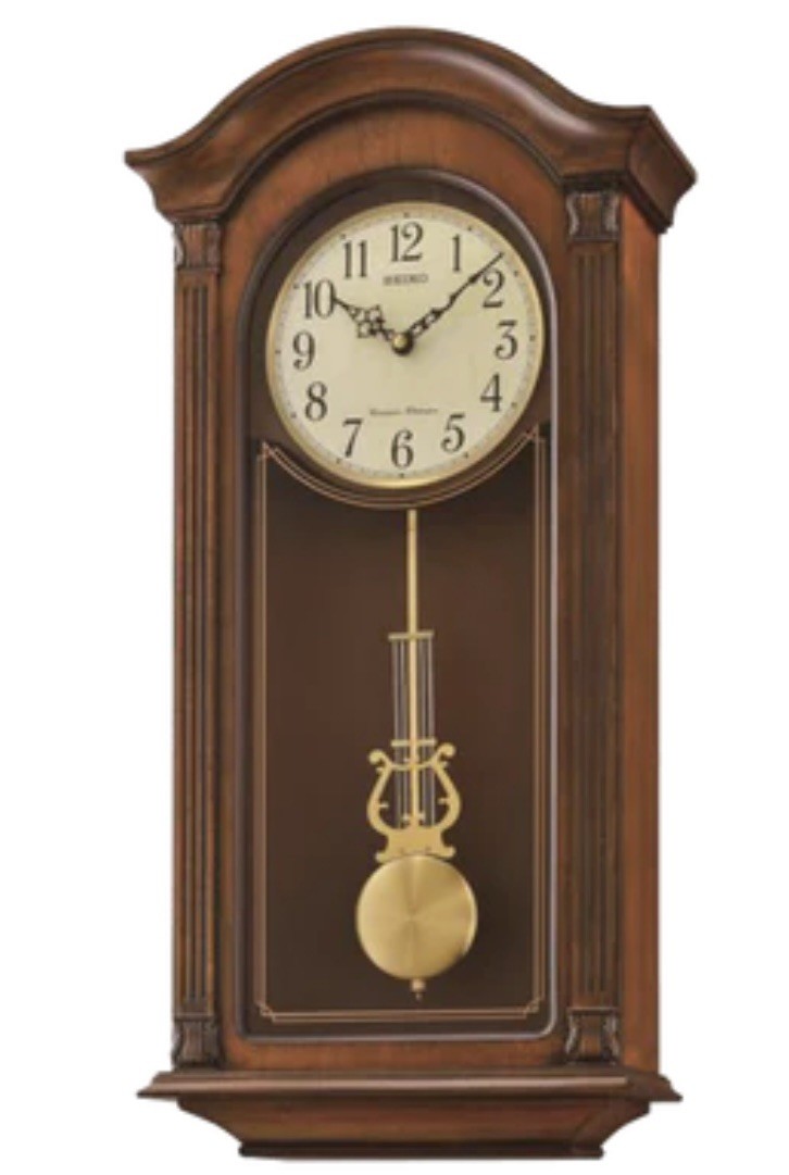 Seiko QXH066BLH New Pendulum Wall Clock, Arched, Brown, Dual Chime