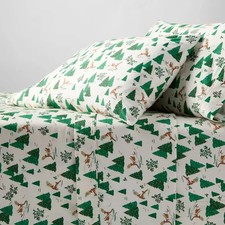 4 pc Threshold Performance 400 TC Winter Scene 100 Cotton Queen Sheet Set NIP