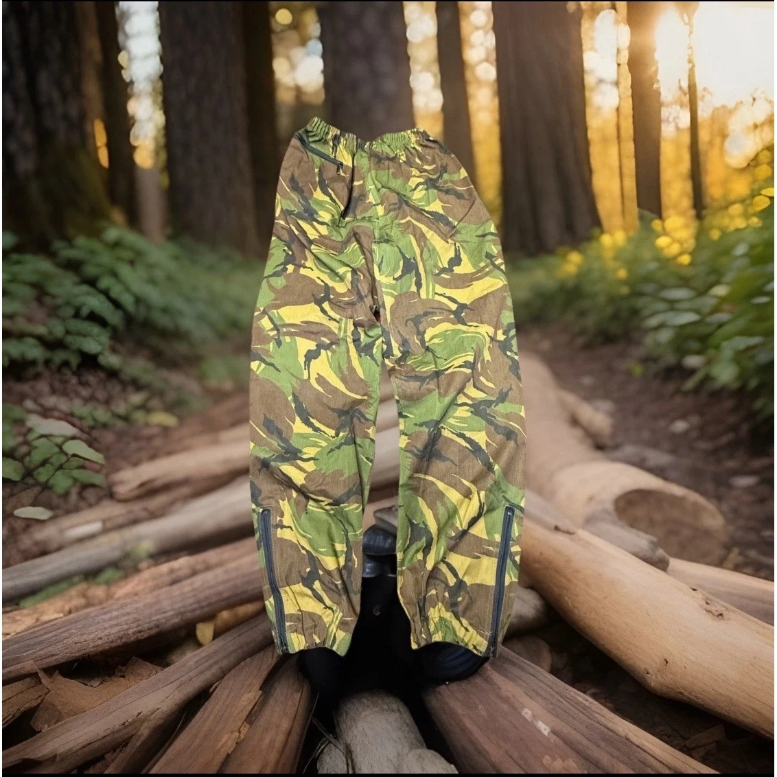 Dutch Military Camo Waterproof Pants Windbreaker Jogger Zip Ankle Elastic L Tall
