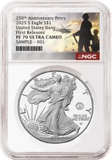 2025 s silver eagle navy 250th anniversary privy ngc pf70 fr 250