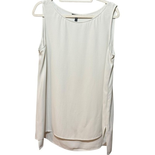 Neu ohne Etikett Eileen Fisher Seide Georgette Krepp Bateau-Ausschnitt Tank Tunika in Knochen Gr. L $ 218 - Bild 2 von 9