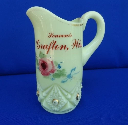 UG Uranium EAPG Custard Glass Large Creamer Pitcher - Souvenir GRAFTON Wisconsin