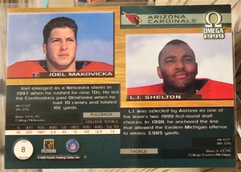 1999 Pacific Omega Joel Makovicka/L.J. Shelton RC #8 Cardinals - Image 2 of 2