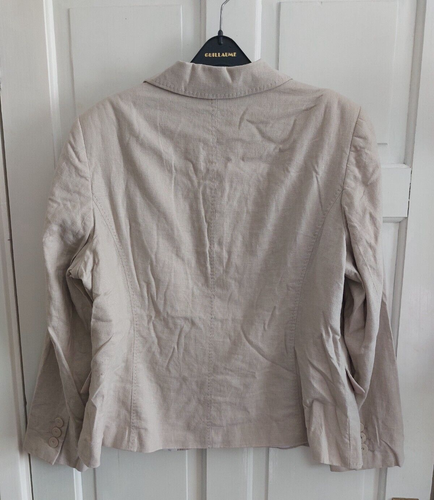 M&S Beige Flax Linen Blend Lined Jacket Blazer Faux Pockets Padded Shoulders 18 - Picture 8 of 11