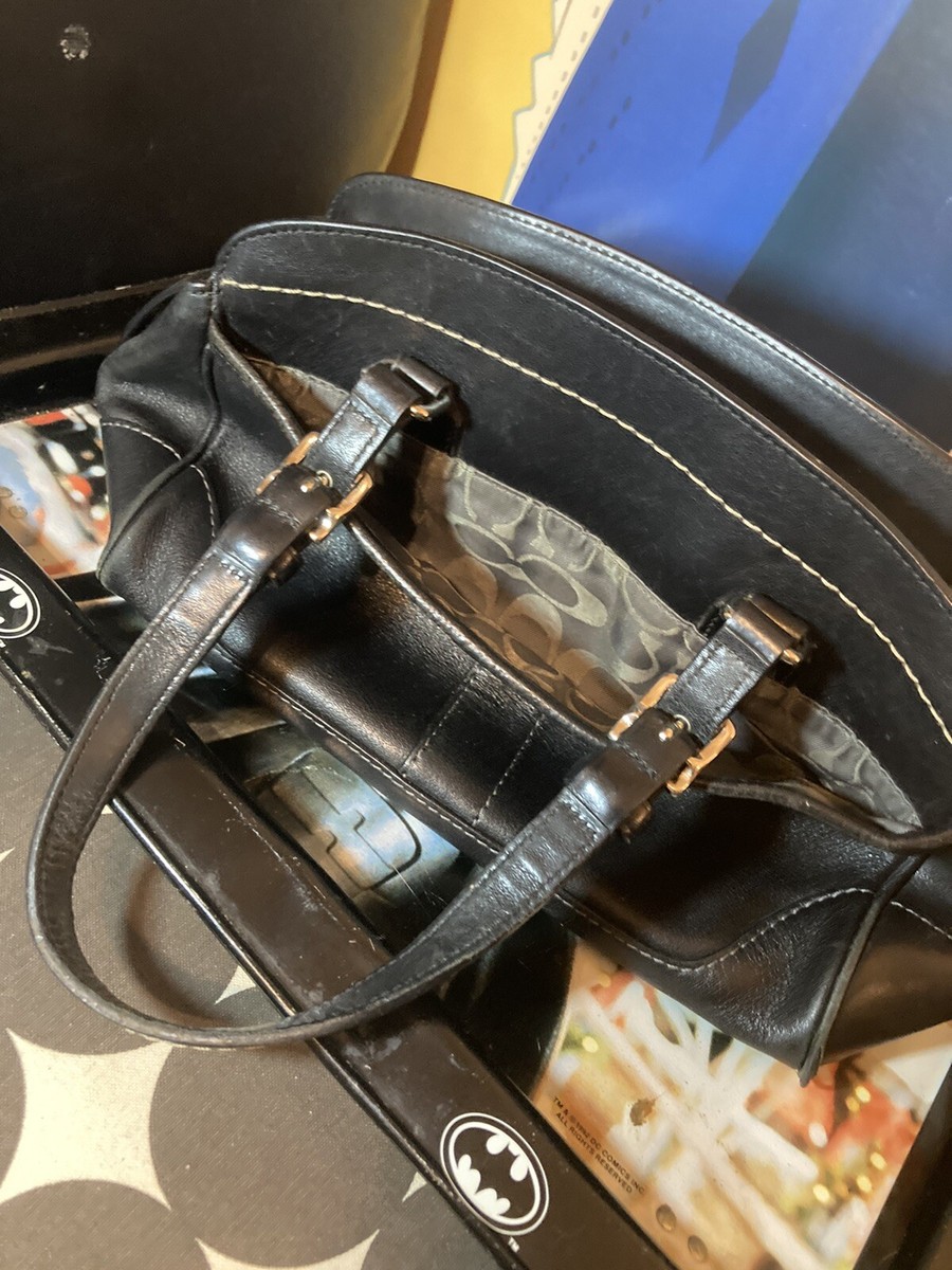 1990's Vintage Coach Leather Handbag - Black/ Interior-Coach