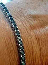 Certified 3mm Natural Black Diamond Tennis Bracelet In Solid 10K White Gold 8.5"